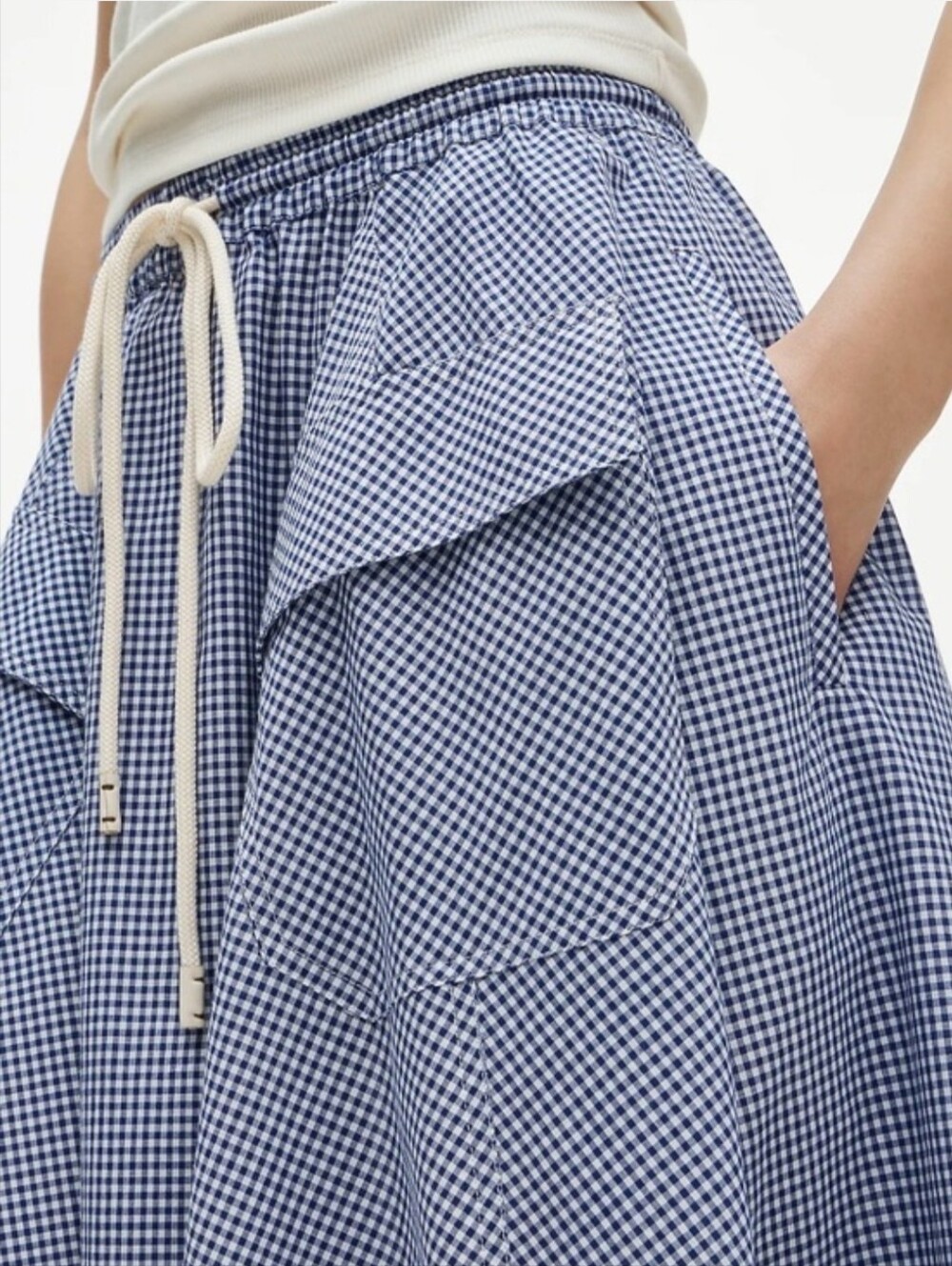 Drawstring Skirt in Gingham Cotton Madras